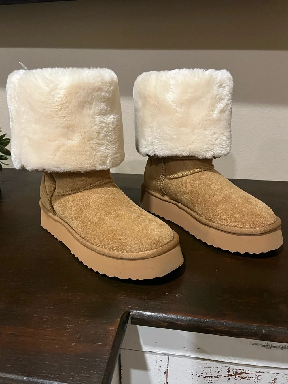 Chestnut Faux Fur Cuff Winter Boots - Women